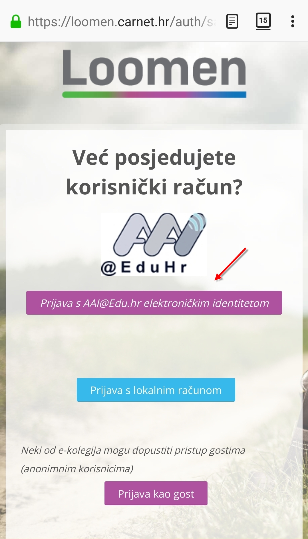 Prijava putem AAI računa