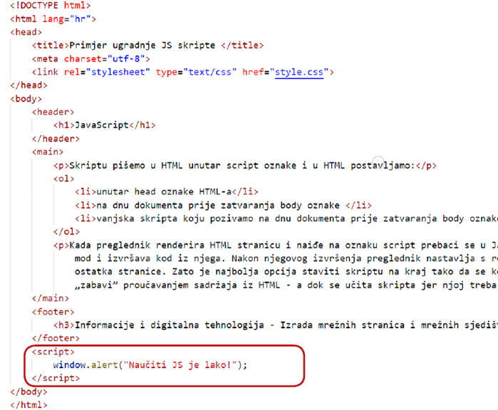 Uvod u JavaScript: Ugradnja JS u HTML