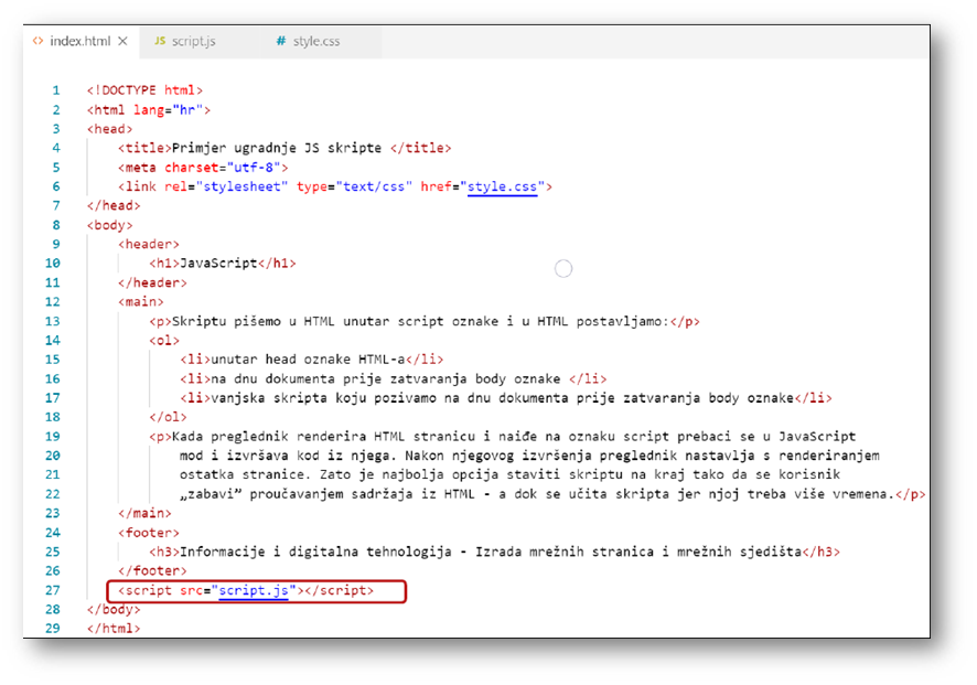 Uvod u JavaScript: Ugradnja JS u HTML